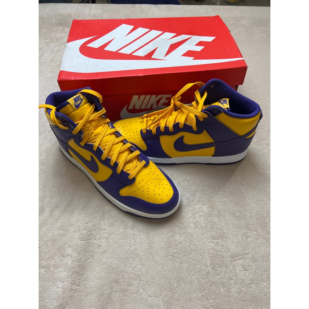 Nike Dunk High "Lakers" Retro Mens Size 12 Purple Gold DD1399-500 New